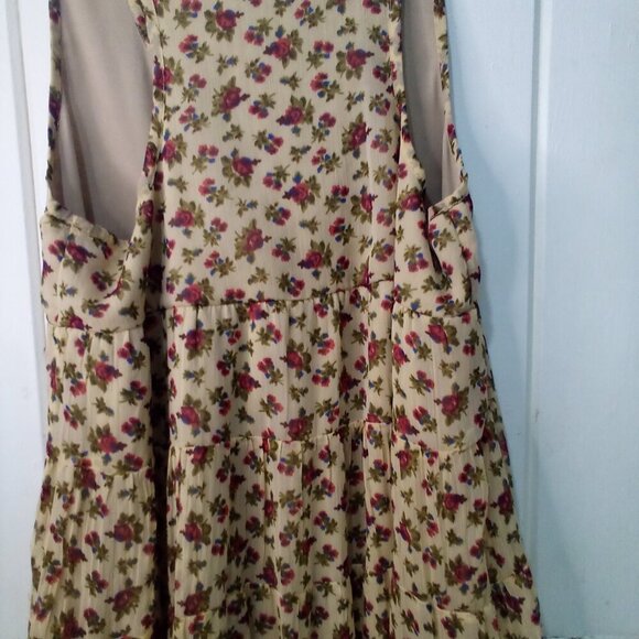 Fire Los Angeles Dress Women M Sleeveless Ruffles Flowing Floral Tan Red - Picture 12 of 14